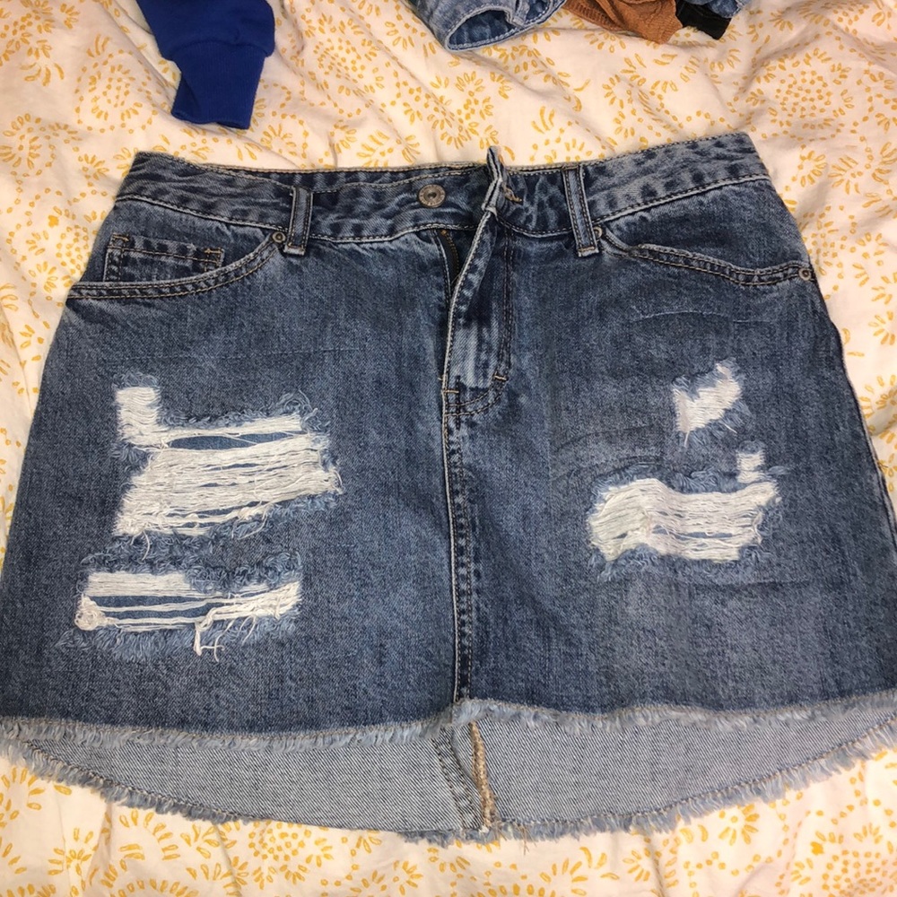 blue jean mini skirt.